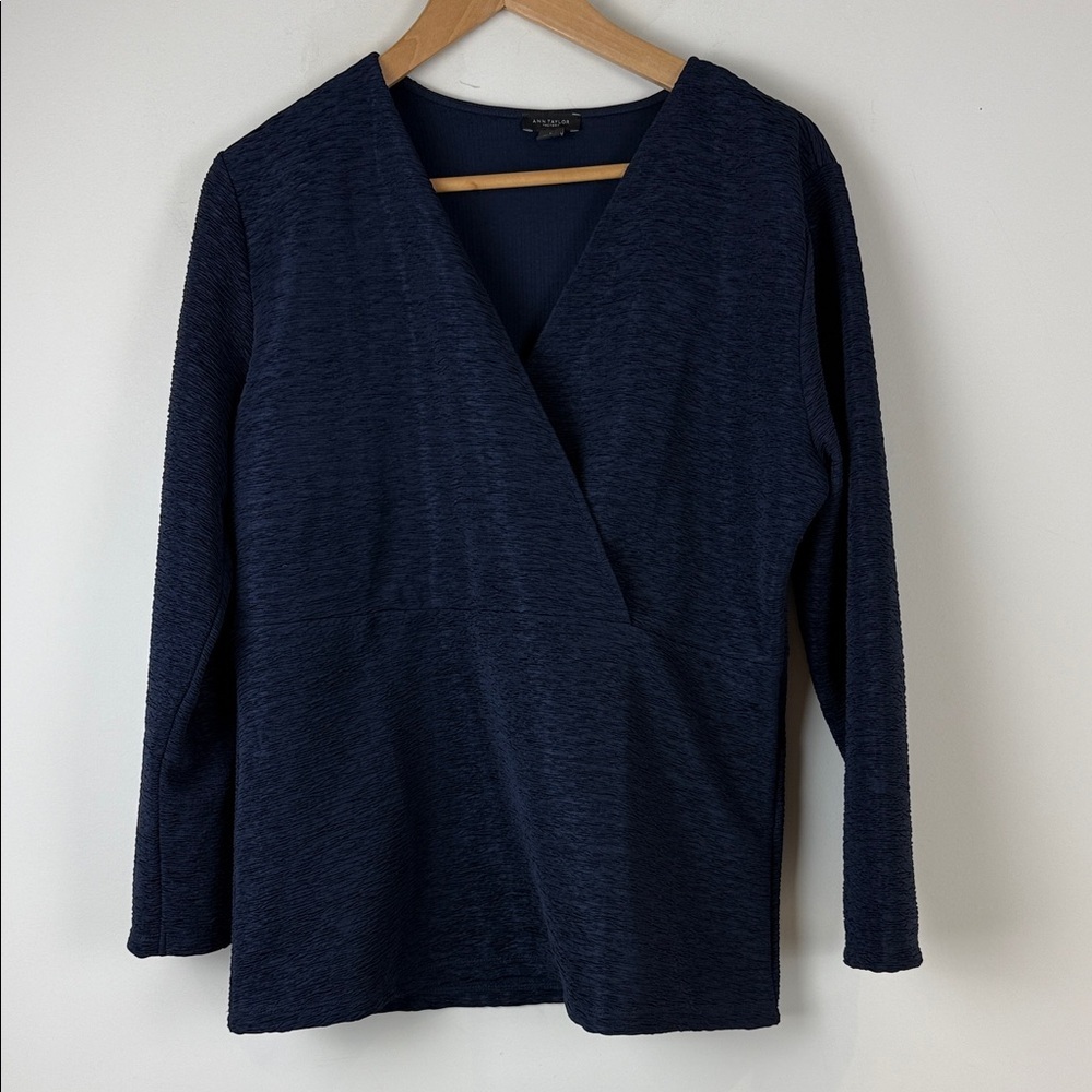 Ann Taylor Deep Blue Faux Wrap Blouse Size Large